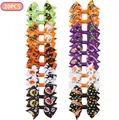 Set of 20 Halloween hair bows for girls with pumpkin ghost and bat ribbon prints - Style B (20B)