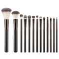 Professional 15-piece makeup brush set with dark brown handles and gradient bristles - 13-Piece Makeup Brush Set / Coffee