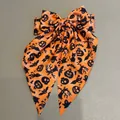 Barrette à cheveux d'Halloween nœud orange avec motifs effrayants de citrouille et fantôme - Style Éléments d'Halloween Orange (17)