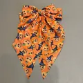 Nœud à cheveux Halloween orange avec motif festif de citrouille et chapeau - Style Citrouille avec Chapeau de Sorcier Orange (16)