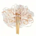 Detail view of ribbon wands with elegant lace and satin ribbons and gold bells. - Champagne