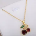 Sweet cherry pendant necklace featuring red faceted crystals and a gold-plated chain - Ruby Red Cherry Necklace #3 (xl2)