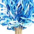 Elegant blue and white satin ribbon wands with small golden bells for wedding celebrations - Blue