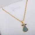 Elegant gold cherry necklace with shimmering blue rhinestones, niche fruit pendant design - Blue Rhinestone Pineapple Necklace #1 (xl2)