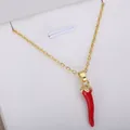 Red Italian horn chili pendant necklace in gold finish for women - Red Enamel Chili Necklace (xl2)