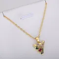Unique gold-plated necklace variant with triangular multi-color gemstone pendant detail - Multicolor Geometric Gemstone Necklace (P-5273)