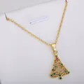 Elegant gold Christmas tree pendant necklace decorated with green and red crystals - Gold Hollow Christmas Tree Necklace (P5354)
