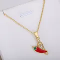 Golden necklace featuring a sparkling rhinestone and red enamel chili pepper pendant. - Full Rhinestone Red Chili Necklace #1 (xl2)
