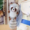 Close-up of a cute plush raccoon keychain with a fluffy striped tail hanging on a bag - Round Bead Chain / Gray
