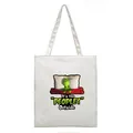 White holiday canvas tote bag with The Grinch illustration and Peopley Outside slogan - Vertical White (figure 3)