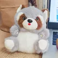 Süßer Waschbär Plüschtier Anhänger in Grau und Braun mit weichem Fell und Stickerei - Perlenkette / Grau