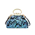 Pochette de soirée vintage élégante avec paillettes bleues et poignée dorée - Style Pochette/Bandoulière / Bleu