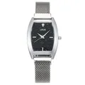 Vue détaillée d'une montre à quartz argentée pour femme avec cadran ciel étoilé noir - Argent