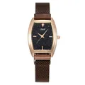 Détails d'une montre femme cadran ciel étoilé avec boîtier rectangulaire élégant en or rose - Marron