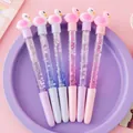 Cute swan gel pens with pink and purple liquid sand glitter barrels, set of six pieces - Flamingo Series