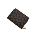 Slim women's card wallet with geometric triangle pattern and gold zipper - Brown