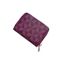Slim purple card holder wallet for women featuring geometric pattern and secure zip closure - Red