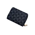 Slim women's card holder wallet with dark grey geometric triangle pattern and gold zipper - Black