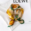 Elegant sunflower pattern silk square scarf for women vintage neck wrap fashion accessory - 53x53cm / Sunflower (17207)