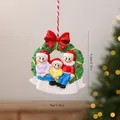 Family of three resin Christmas tree hanging ornament with festive wreath and bow - Wreath Family of 3 / Individual Bubble Wrap Packaging