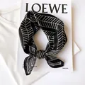 Elegant black and white silk neck scarf with geometric pattern for women's fashion - 53x53cm / Black Geometric (17210)