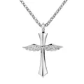 Polished stainless steel angel wings cross cremation urn pendant necklace for ashes - Glossy / Pendant Only