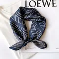 Elegant navy blue silk square neck scarf with white herringbone pattern for ladies - 17210-deep Blue / 53*53cm