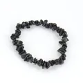 Pulsera de chips de piedra obsidiana negra natural elástica hecha a mano - Obsidiana