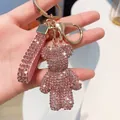 Elegant pink rhinestone teddy bear keychain with matching crystal wrist strap accessory - Pure Pink