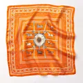 Vintage orange silk square scarf featuring a classic equestrian horse pattern design - 17201-orange / 53*53cm