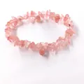 Pulsera elástica de virutas de cristal de cuarzo fresa rosa natural para mujer joyería - Rojo sandía