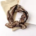 Vintage brown mulberry silk small square scarf with elegant printed patterns for women - 17201-brown / 53*53cm