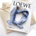 Elegant blue silk square scarf with vintage horse carriage pattern for women - 17201-light Blue / 53*53cm