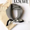 Elegant houndstooth monochrome mulberry silk scarf for versatile neckwear styling - 17112-black / 53*53cm