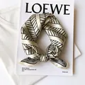 Elegant mulberry silk square scarf featuring a retro black and white geometric pattern design - 17210-white / 53*53cm