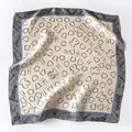 Silk square scarf with elegant bear and heart patterns and Tous logo print detail - 17213-gray-blue / 53*53cm
