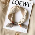 Mulberry silk square scarf with heart and flower print in elegant beige and brown - 17213-gray Orange / 53*53cm