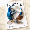 Elegant silk square scarf neckerchief for women in blue and brown patterns - 17216-blue / 53*53cm