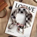 Elegant mulberry silk small square scarf with classic check pattern for women - 17320 - Main Image / 53*53cm