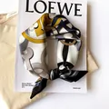 Mulberry silk square scarf with vintage geometric pattern in gold and black - 17113-black / 53*53cm