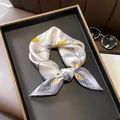 Elegant small square silk scarf with vintage sunflower print and smooth satin finish - 17107 - Main Image / 53*53cm