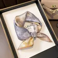 Elegant mulberry silk square scarf with vintage purple and gold sunflower swirls - 16214 - Main Image / 53*53cm