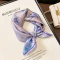 Elegant lavender mulberry silk square scarf with blue floral pattern for women - 17318 - Main Image / 53*53cm
