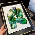 Elegant mulberry silk square scarf with green vintage oil painting print for women - 17324 - Main Image / 53*53cm