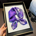 Elegant purple mulberry silk scarf with white floral pattern for women fashion accessories. - 17325 - Main Image / 53*53cm