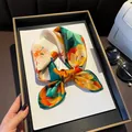 Floral silk square scarf with vibrant orange sunflower pattern on white - 17326 - Main Image / 53*53cm