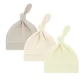 Detailansicht von drei weichen Baby-Knotenmützen in Grau, Rosa und Gelb für Neugeborene - Milchtee + Aprikose + Beige (einschichtig Ein Auslauf) / Einheitsgröße