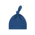 Vorderansicht einer blauen geknoteten Babymütze aus weichem Jersey-Stoff - Königsblau (einschichtig Einschichtig) / Einheitsgröße