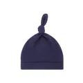 Makroansicht der marineblauen Neugeborenen-Knotenmütze aus weichem Baumwollstoff - Marineblau (einlagig Einlagig) / Einheitsgröße