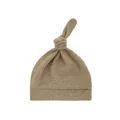 Weiche gestrickte Babymütze für Neugeborene mit süßem Knoten in klassischem Hellbraun. - Dunkelkhaki (einlagig Einlagiger Chiffon) / Einheitsgröße